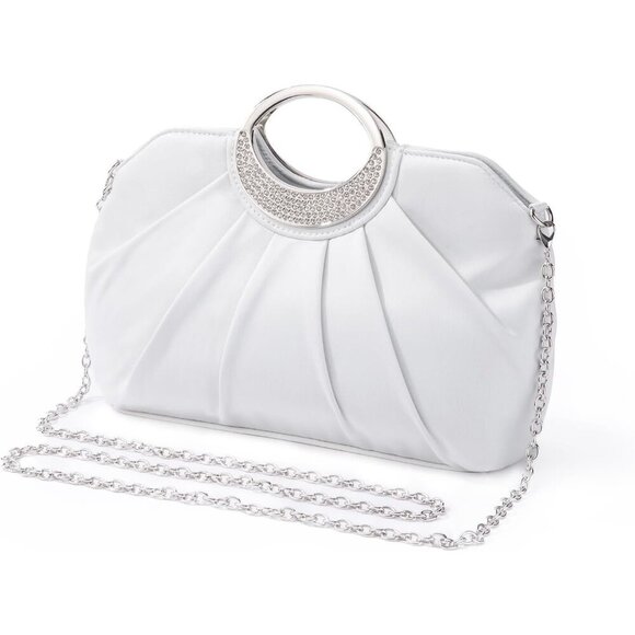 🆕Women Silver Clutch Purse Formal Soft Pleated Fabric Eveningbag Dressy Handbag - Picture 1 of 8